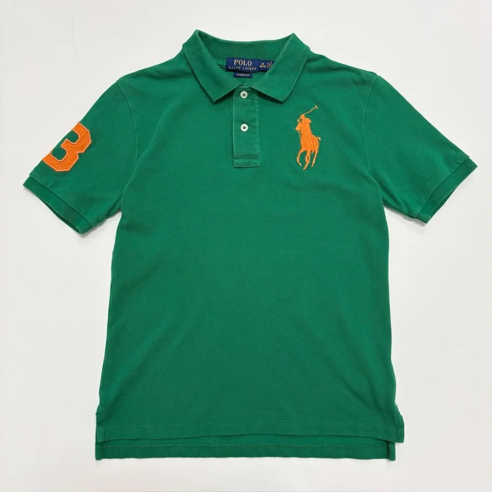 Ralph Lauren Green Polo with Orange Pony and Sleeve Number